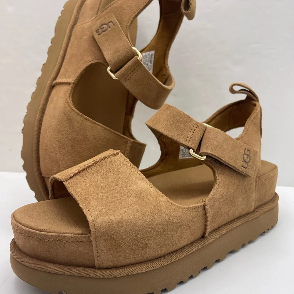 UGG GOLDENSTAR WMNS 10 HI Platform Sandals Chestnut Suede - Picture 13 of 16